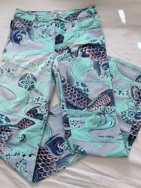 Vintage Moschino Jeans Koi Fish Print Pants Y2K Japanese Wave Art Size 27